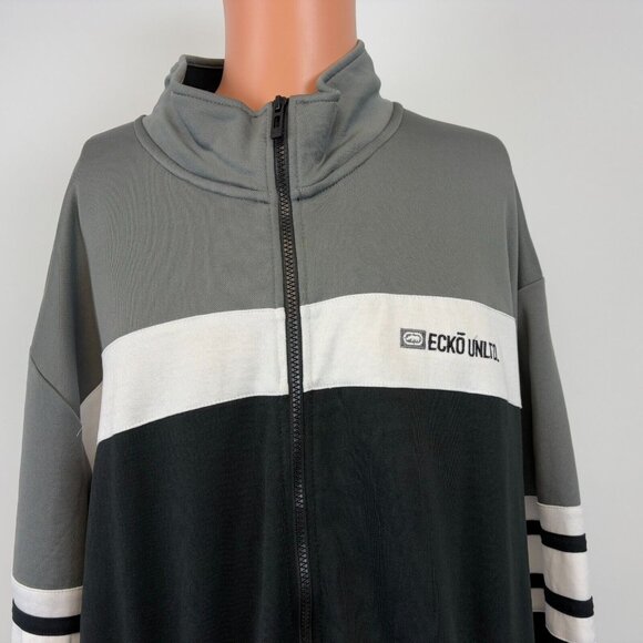 Ecko Unltd Track Jacket Mens Size 3XL Black Grey White Embroidered Full Zip